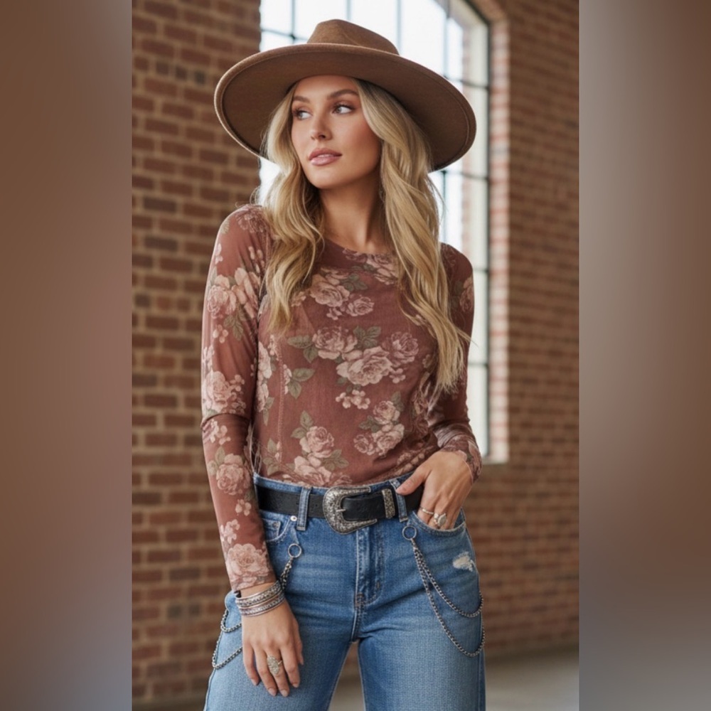 NWT Listicle Mesh Floral Long Sleeve Layering Top Shirt Blouse - Picture 10 of 11